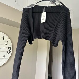 Black Ribbed cropped cardigan